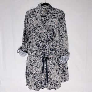 Penningtons Black Grey Abstract Dots Print Button Up Tunic Top Dress XL